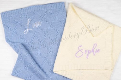 Personalized Embroidered Baby/Kids Diamond Texture Knitted Blanket - Image 2
