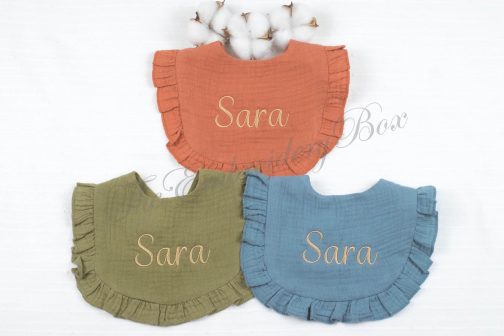 Personalized Embroidered Ruffled Baby Bibs