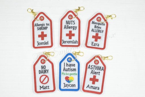 Personalized Embroidered Allergy / Autism / Asthma Alert Tags